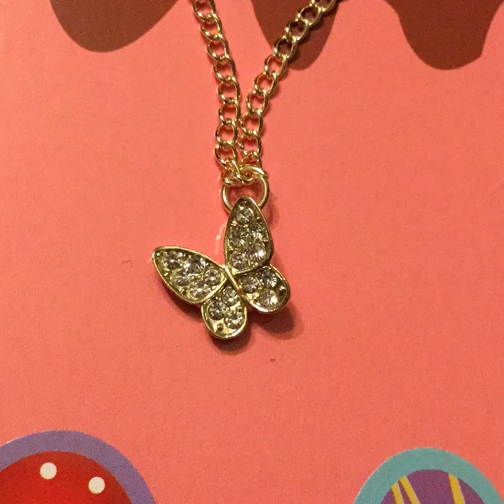 Butterfly Pendant Necklace gold rhinestone girls